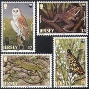 Jersey 1989 WWF / Frog / Lizard / Owl / Butterfly / Lizard / Nature / Wildlife 4v set (n11459)