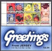 Jersey 1995 Birds / Pig / Cat / Dog / GREETINGS 9v bklt (b6206)