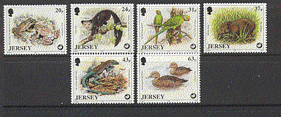 Jersey 1997 Reptile / Toad / Parrots / Animals 6v set (b6132)