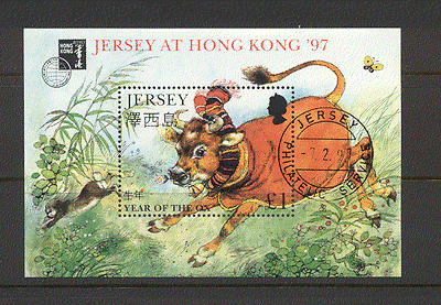 Jersey 1997 YO Ox / Greetings / Cattle / Lunar Zodiac / StampEx o / p 1v m / s vfu (b6176)