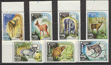 Kampuchea 1984 Cattle / Deer / Elephant / Genet 7v set b8225