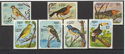 Kampuchea 1985 Birds / Parrots / Toucan / Kingfisher 7v b8105
