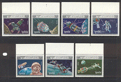 Kampuchea 1986 Space / Gagarin / Rocket / Apollo 7v set b7992