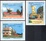 Kampuchea 1989 Space/ Bayon Earth Station/ Cement Factory/ Trucks/ Transport/ Electricity/ Technology 3v set (b7994)