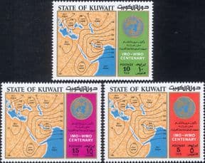 Kuwait 1973 WMO Centenary/ IMO/ OMM/ Meteorology/ Weather/ Maps/ Science 3v set (n30551c)