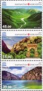 Kyrgyzstan 2017 UNESCO / Lakes/ Rivers/ Mountains/ Nature Reserves/ Buildings 3v set strip (b5886w)
