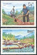 Laos 1987 Rice Farming/ Paddy Fields/ Agriculture/ Oxen/ Food/ Plants/ Cattle/ Animals/Nature 2v set (n21145)