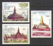 Laos 1990 450th Anniv That Luang/ Temple/ Buildings/ History/ Heritage/ Architecture 3v set (n21160)