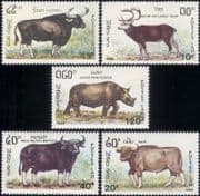 Laos 1990 Buffalo/ Deer/ Rhinoceros/ Cattle/ Animals/ Nature/ Wildlife 5v set (b8231)