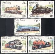 Laos 1991 Steam Trains/ Engines/ Locomotives/ Rail/ Railways/ Transport 5v set (b8346)