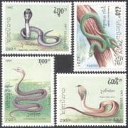Laos 1992 King Cobra/ Common Cobra/ Wagler's Pit Viper/ Snakes/ Wildlife/ Reptiles 4v set (b449)