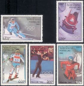 Laos 1992 Winter Olympic Games/ Olympics/ Sports/ Skiing/ Skating/ Luge/ Bobsleigh  5v set  (b8424)