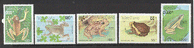 Laos 1993 Frogs / Toads / Amphibians / Animals / Nature / Wildlife 5v set (b8043)