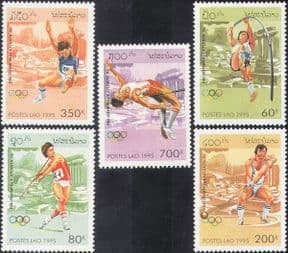 Laos 1995 Olympic Games/ Olympics/ Sports/ Athletics/ Athletes/ Field Events/ High Jump/ Jevelin/ Pole Vault 5v set (b8422)