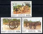 Laos 1996 Ox Carts / Cattle / Nature / Transport 3v (n30452)