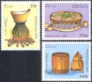 Laos 1997 Rice/ Food/ Cooking/ Fire/ Flames/ Dishes/ Table/ Gastronomy 3v set (n42566)