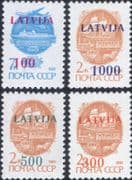 Latvia 1991 Trains/ Plane/ Horse/ Ship/ Transport/ Rail/ Aviation 4v set surcharged (n27381)