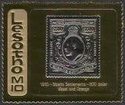 Lesotho 1981 M10 GOLD/ Straits Settlements 1910 $500 Violet and Orange/ Stamp-on-Stamp/ S-on-S 1v (n16292)