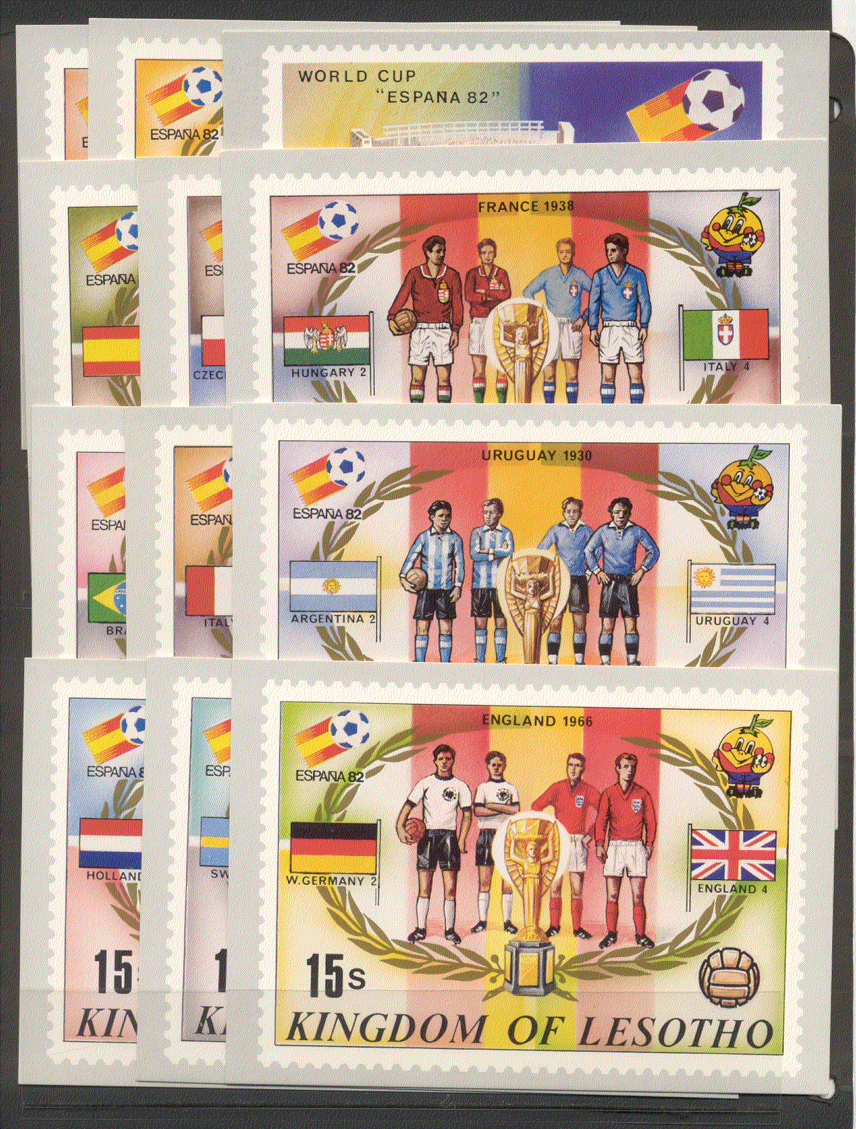 Lesotho 1982 WORLD CUP FOOTBALL/ Soccer/ Games/ Sports 13 x postcards (a9)