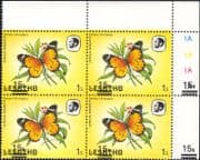 Lesotho 1984 Butterflies 15s on 1s surcharge MISREGISTER ERROR 4 x 1v blk control block (b2391s)
