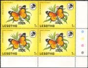 Lesotho 1984 Butterflies 15s on 1s surcharge MISREGISTER ERROR 4 x 1v corner blk (b2391f)
