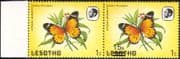 Lesotho 1984 Butterflies 15s on 1s surcharge MISREGISTER & MISSING ERROR 2 x 1v pr pair (b2391q)