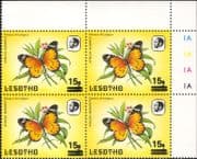 Lesotho 1984 Butterflies 15s on 1s surcharge SET OFF ERROR 4 x 1v blk (b2391h)