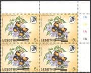 Lesotho 1984 Butterflies 15s on 5s Surcharge ERROR/ Misregister/ Reversed 4v c/b/ control block (b4137a)