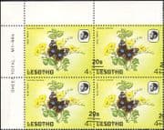 Lesotho 1984 Butterflies 20s on 4s misplaced surcharge ERROR/ Nature 4v corner blk (b3691s)