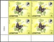 Lesotho 1984 Butterflies/ Butterfly/ Insects/ Nature/ 20s on 4s Surcharge/ FAINT print variety/ error 4v blk (b3690e)