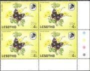 Lesotho 1984 Butterflies/ Butterfly/ Insects/ Nature/ 20s on 4s Surcharge/ FAINT print variety/ error 4v blk (b3690f)
