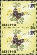 Lesotho 1984 Butterflies/Insects/ Nature/ 20s on 4s Surcharge/ ERROR 2 x 1v pr (b3691u)
