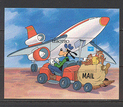 Lesotho 1986 Disney / Aviation / Mail / GOOFY Truck m / s s5539