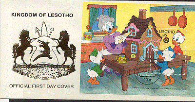 Lesotho 1986 DISNEY / Gingerbread House m / s FDC n17461