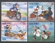 Lesotho 1986 Disney / Motorcycle/ Motor Bikes / Steam Train/ Railway/ StampEx 4v set (b1897)