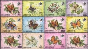 Lesotho 1986  Surcharges/ Butterflies -   + Short Bar 9s on 30s  12v  set VFU  (n21915a)