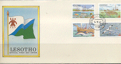 Lesotho 1987 TURTLE / SHIP / Columbus / BIRD 4v FDC (n17457)