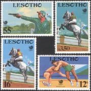 Lesotho 1988 Olympic Games/ Olympics/ Sports/ Shooting/ Horses/ Flags 4v set (n17100)