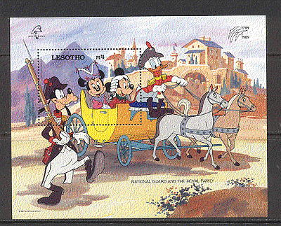 Lesotho 1989 Disney Horses / Philexfrance / Military m / s ref:s5540