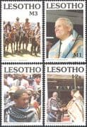 Lesotho 1990 Blankets/ Textiles/ Weaving/ Pope John Paul II/ Horses 4v set (n17056)