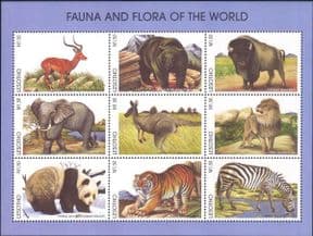 Lesotho 1998  Animals/ Tiger/ Lion/ Bear/ Panda/ Zebra/ Elephant/ Nature/ Wildlife  9v sht  (n21936)