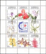 Liberia 1995 Orchids/ Flowers/ Plants/ Nature/ Singapore StampEx 8v sht (b2360)