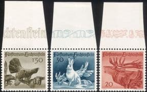 Liechtenstein 1946 Capercaillie/ Hare/ Red Deer/ Animals/ Birds/ Nature 3v set (n44772)