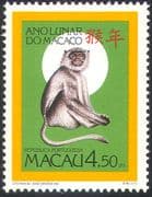 Macau 1992 YO Monkey/ Year Of/ Animals/ Nature/ Greetings/ Lunar Zodiac /Fortune 1v (n27443)