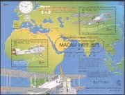 Macau 1999 Pilots/ Portugal-Macau Flight 75th Anniversary/ Planes/ Aircraft/ Aviation/ Transport/ People/ Breguet/ de Havilland GOLD o/p 2v m/s (b503)
