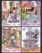 Maldives 1992 Disney / Mickey / StampEx / Cartoons / Animation / Fountain / Granada 4v (s44)