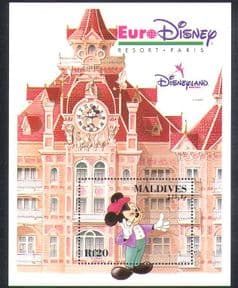 Maldives 1992  Euro Disney/ Cartoons/ Animation/ Mickey/ Clock/ Building  1v m/s  (d00259)