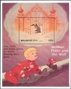 Maldives 1993 Disney/ Peter and the Wolf/ Birds/ Cat/ Films/ Cinema/ Cartoons 1v m/s (b2045)