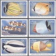 Maldives 1998 Marine Life/ Butterflyfish/ Angelfish/ Fish/ Nature 6v set (b9092x)