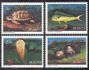 Malta 1979 Fish / Turtle / Sea Shells / Marine Life / Nature / 4v set (n20737)